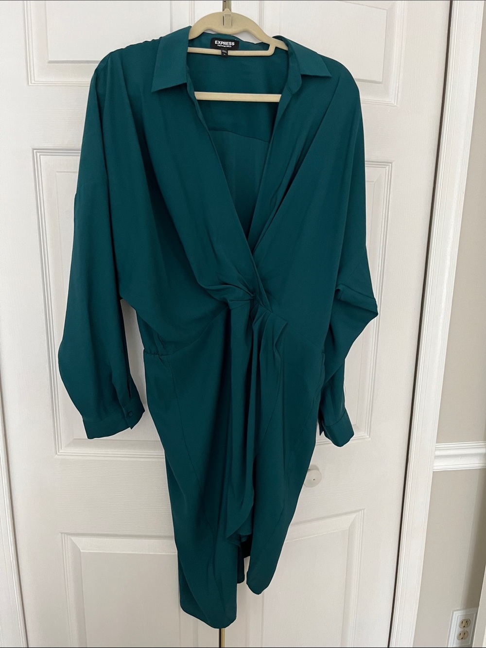 Express Teal Green Twist-Front Shirt Dress